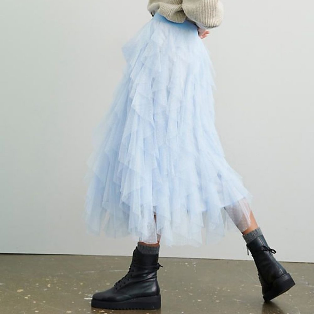 Anthropologie Tesia Ruffled Tulle Midi Skirt